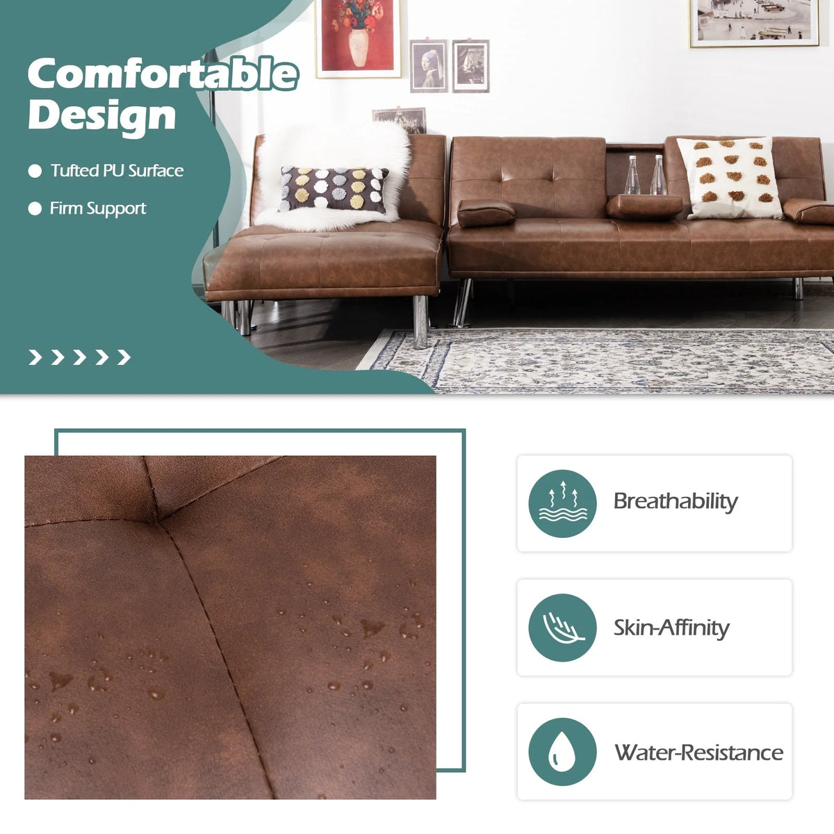 Brown 3-Piece Sectional Sofa Set F813