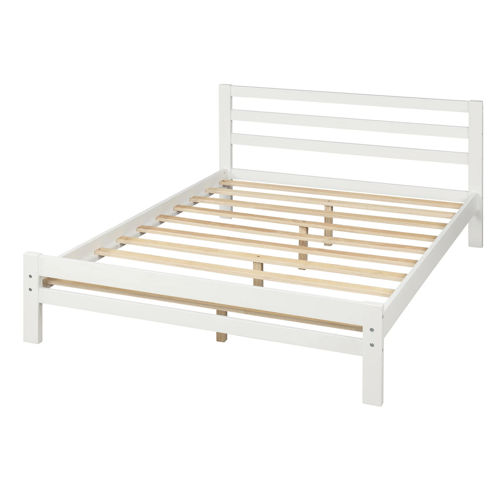 White Full Wood Platform Bed with Two Drawers U4834