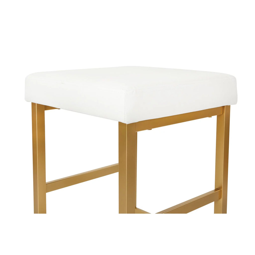 26" Gold Backless Stool in White M13387