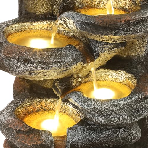 6-Tier Cascading Rock Water Fountain with Lights K9842