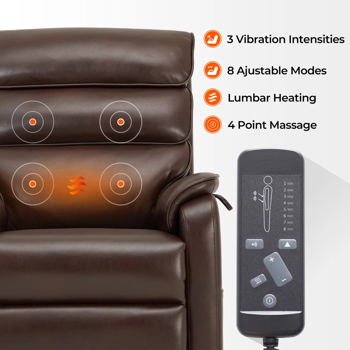 Brown Faux Leather Lift Recliner with Massage Heating N2052