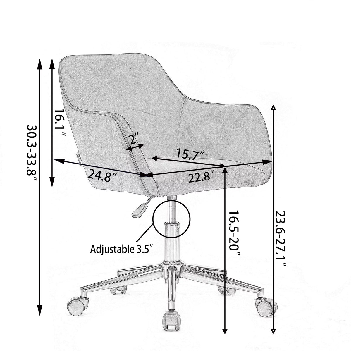 Yellow Teddy Fabric Adjustable Height Office Chair D268951