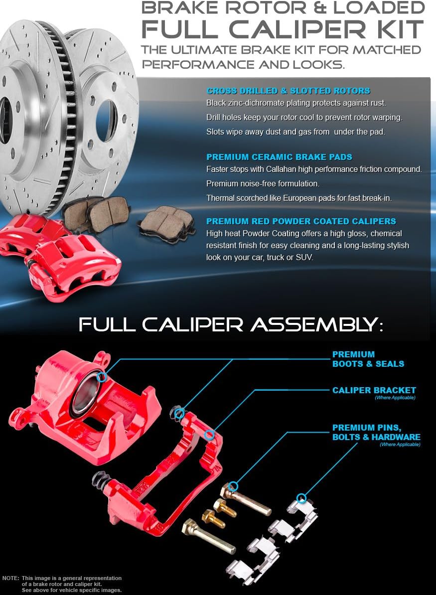 Powder Coated Red Calipers 5 Lug Rotors Ceramic Pads Kit L3844