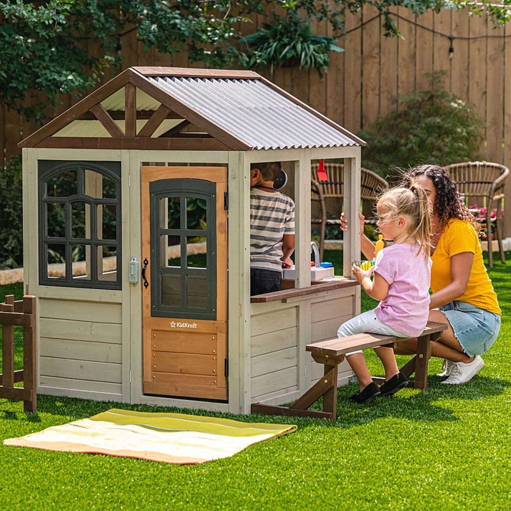 Wooden Outdoor Playhouse with Doorbell and 13 Pieces D42271