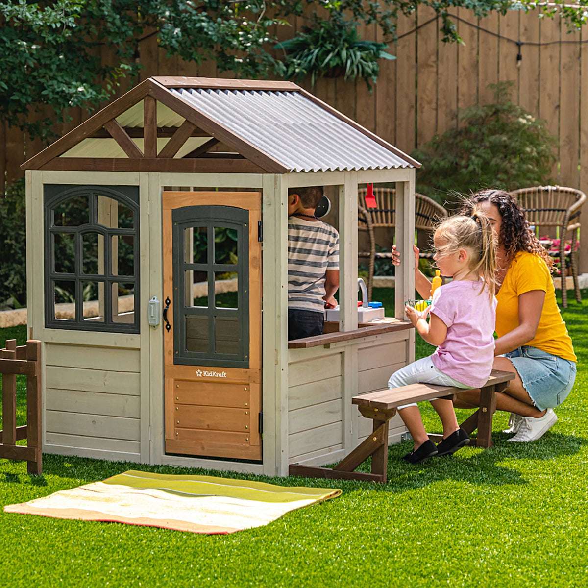 Wooden Outdoor Playhouse with Doorbell and 13 Pieces D42271