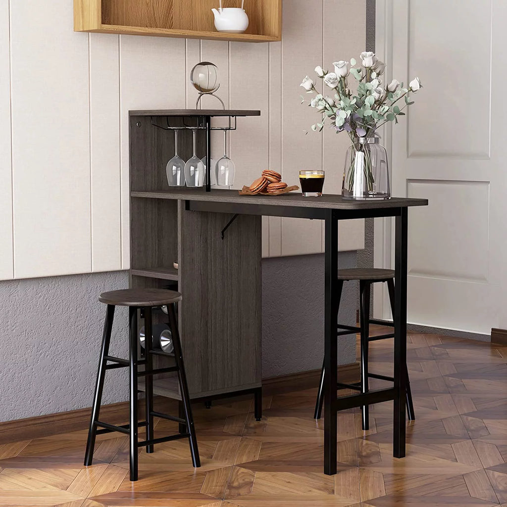 Bar Table and Chairs Set for 2, 3-Piece Counter Height Dining Table Set with Shelves M16188
