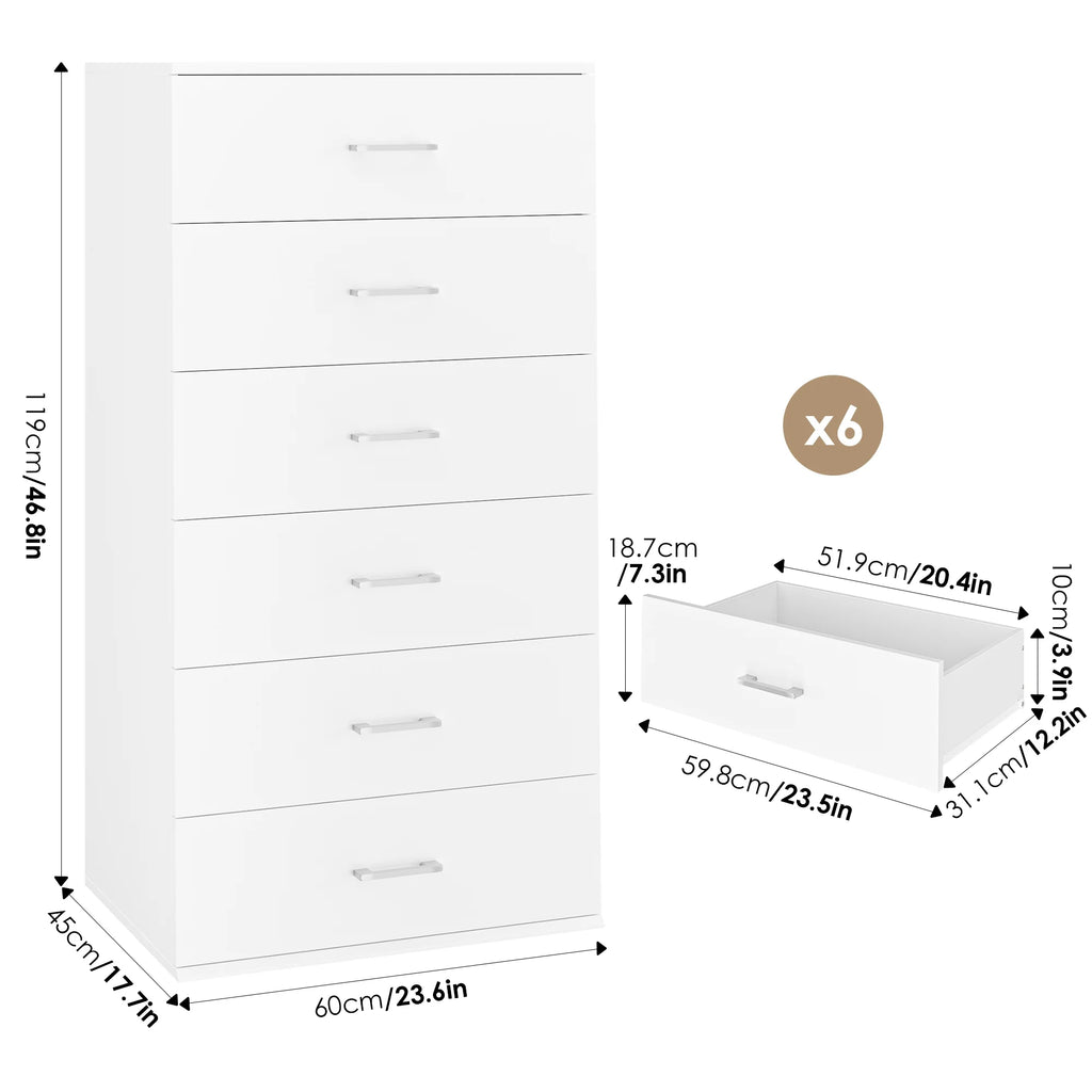 White 6 Drawer Wood Dresser W28392