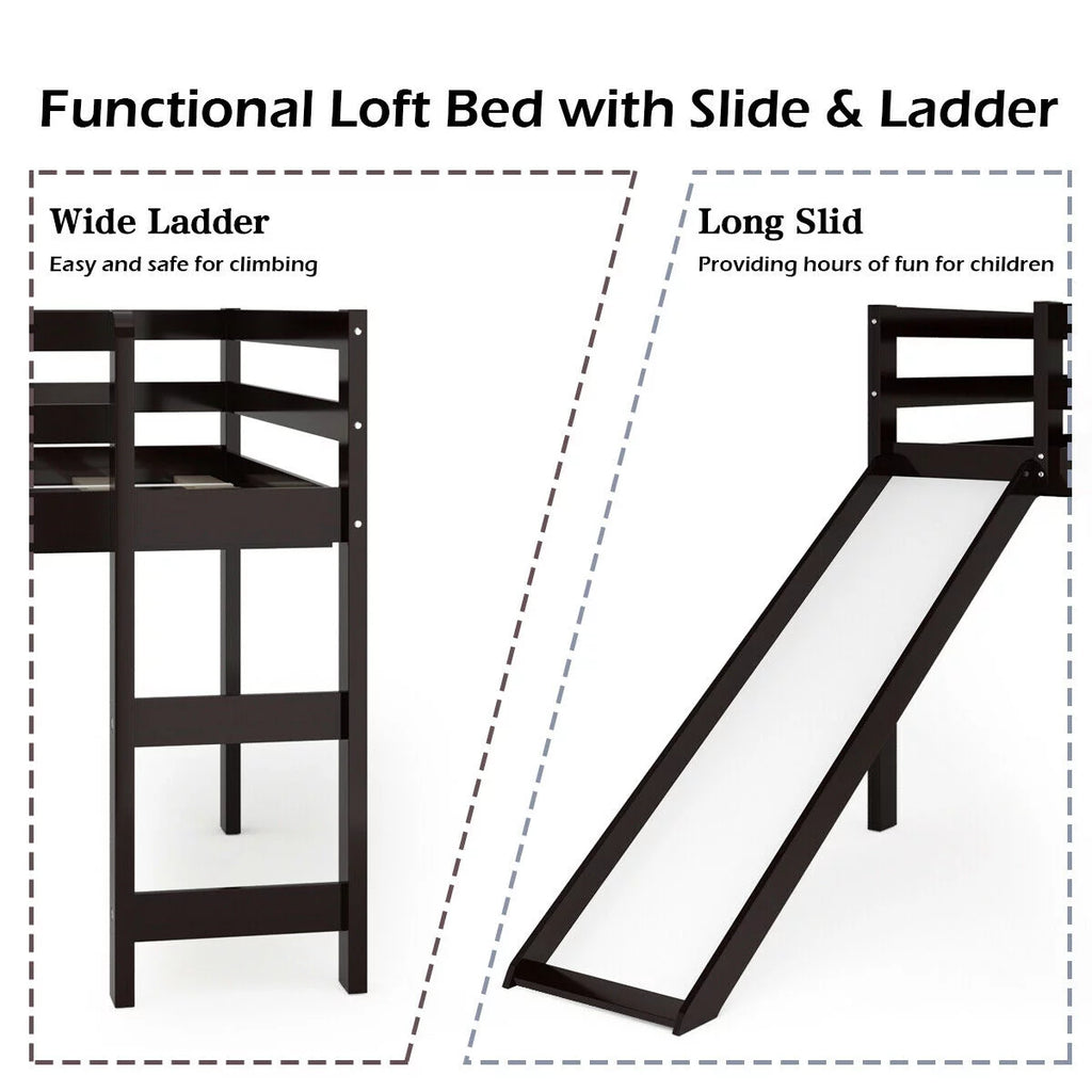 White Twin Size Wood Loft Bed with Slide G213282