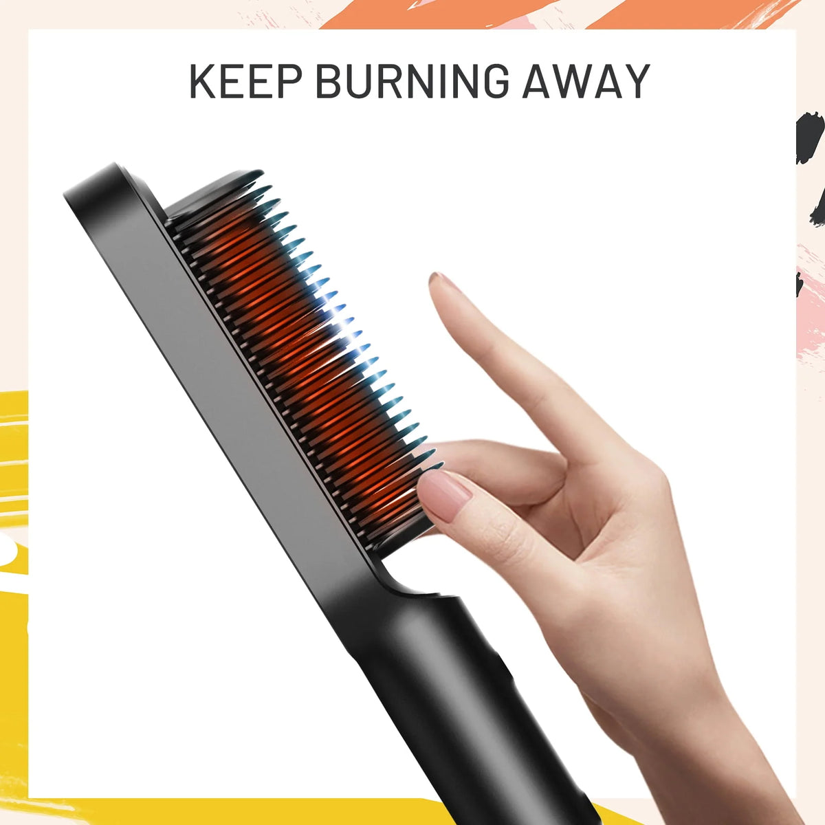 Black Hair Straightener Brush with Built-in Comb I438