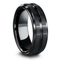 Black Ceramic Ring with Carved Groove and Step Down Edges G8333