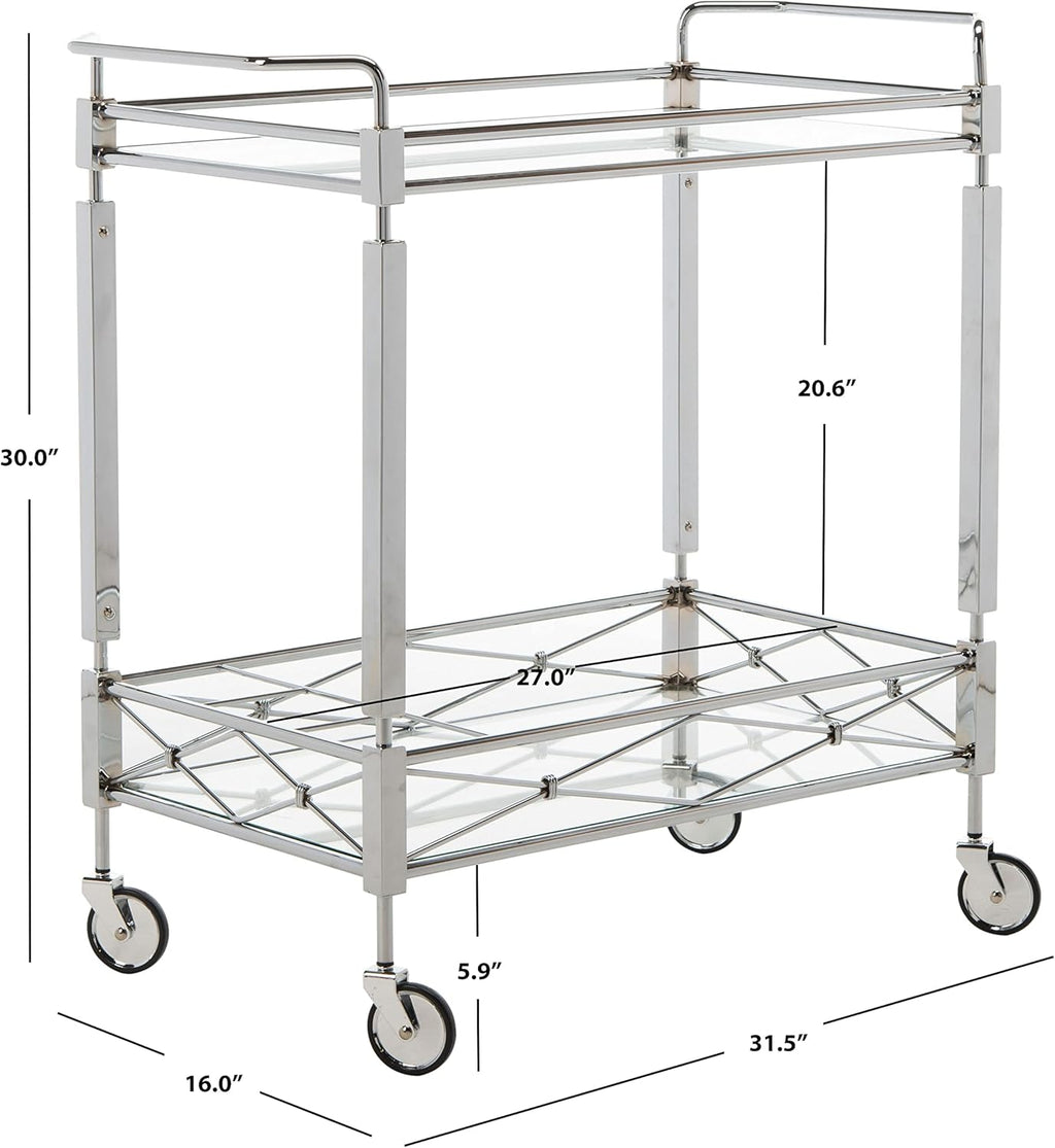 Chrome and Tempered Glass 2-Tier Bar Cart P39567