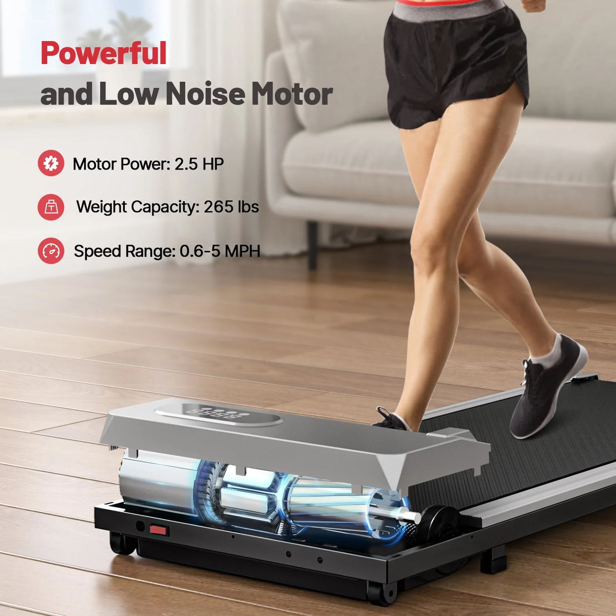 Under Desk Treadmill 265 Lb Capacity Black Q45048