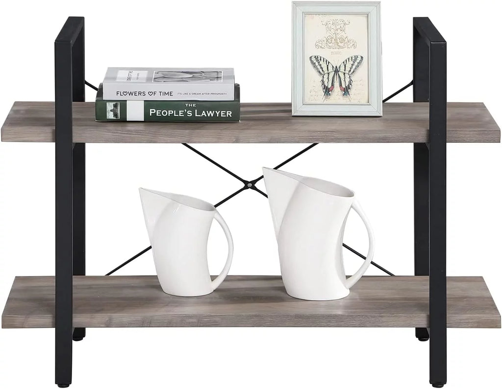 2 Tier Grey Wood and Metal Bookshelf Q1140