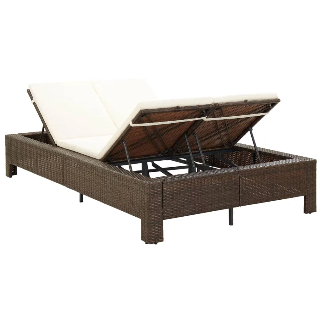 2-Person Sunbed with Cushion Brown Poly Rattan I251