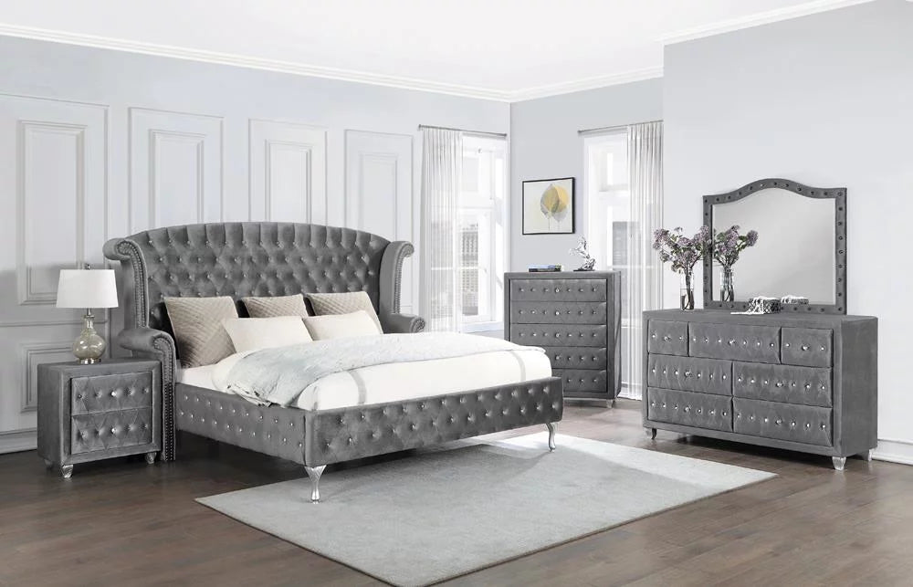 Grey Upholstered Tufted Bedroom Set P106