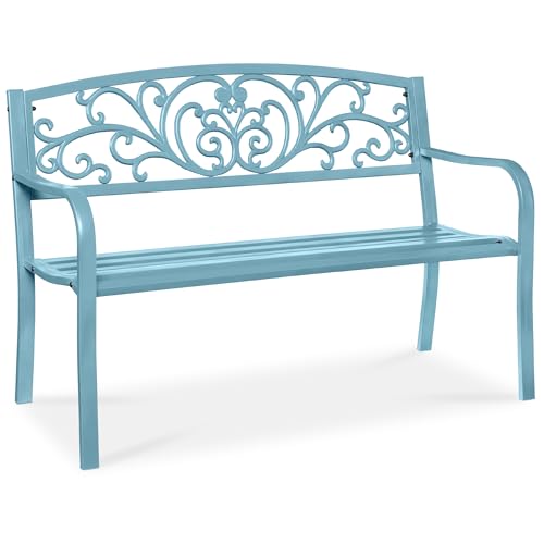 Black Steel Outdoor Bench with Floral Backrest P45607