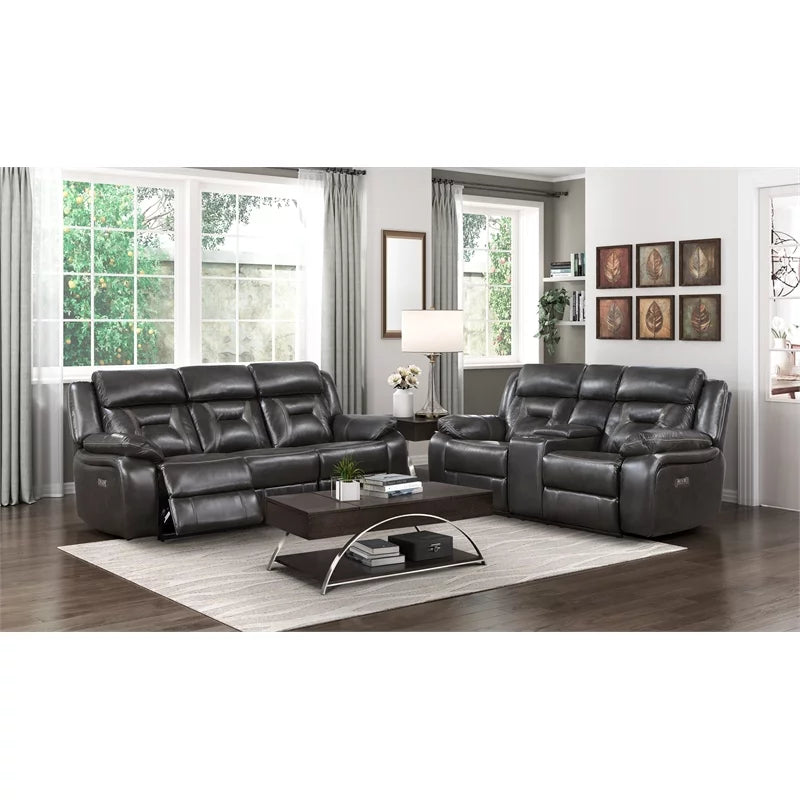 Dark Gray Faux Leather Power Double Reclining Loveseat O754509