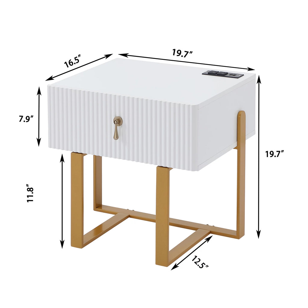 White Bedside Table with Drawers M722