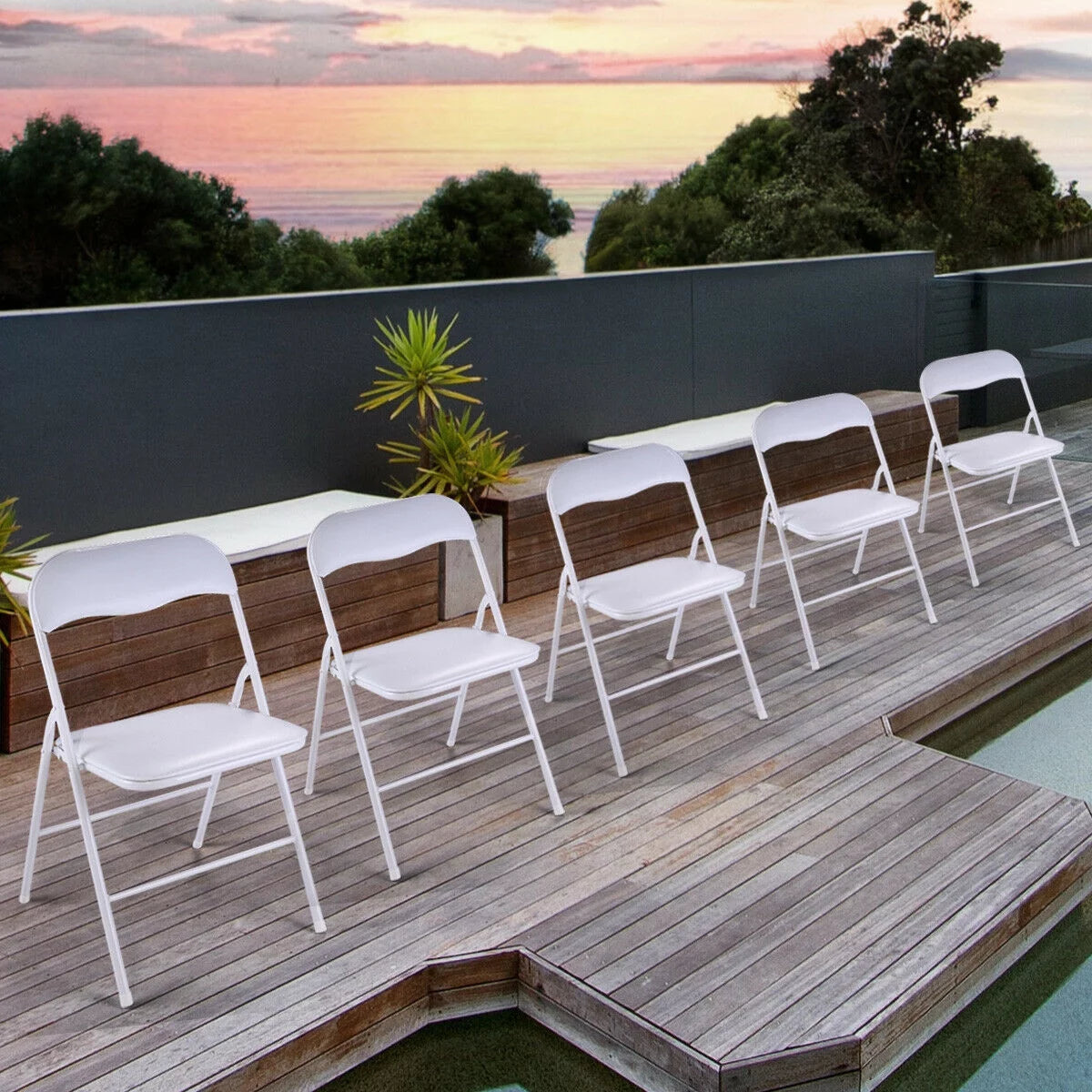 White Folding Chairs Set of 6 K80275
