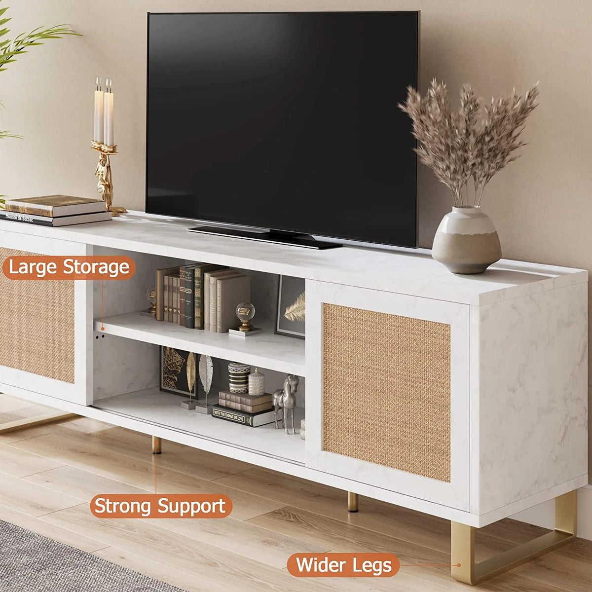 White TV Stand with Doors and Shelves T927