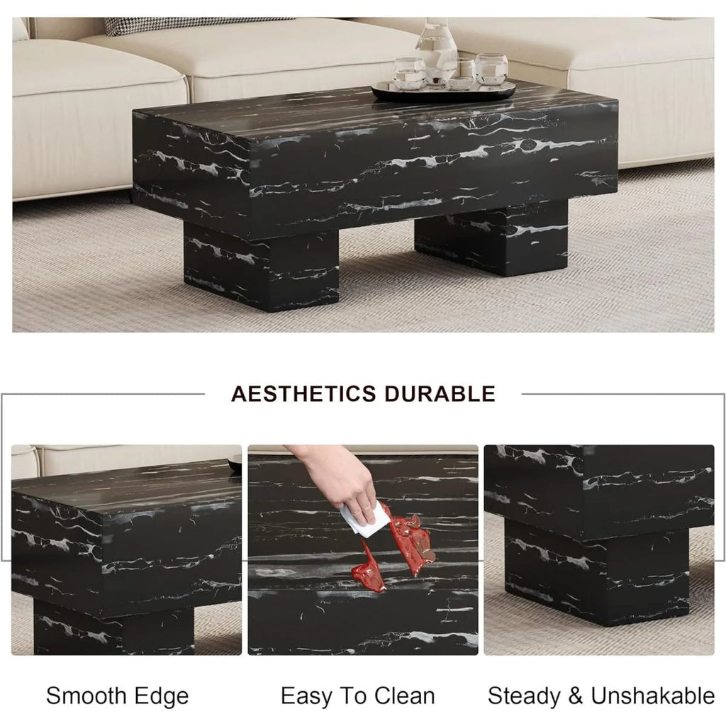 Square Coffee Table with Faux Marble Tabletop U86212