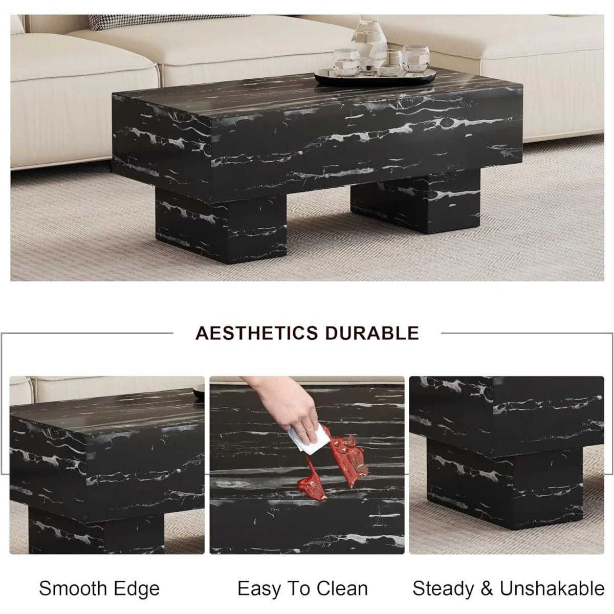 Square Coffee Table with Faux Marble Tabletop U86212