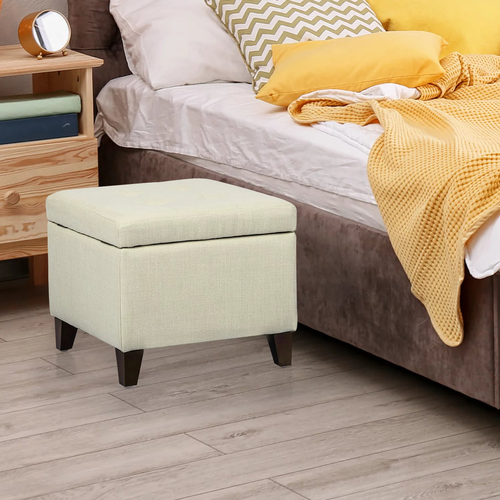 White Square Fabric Storage Ottoman K186