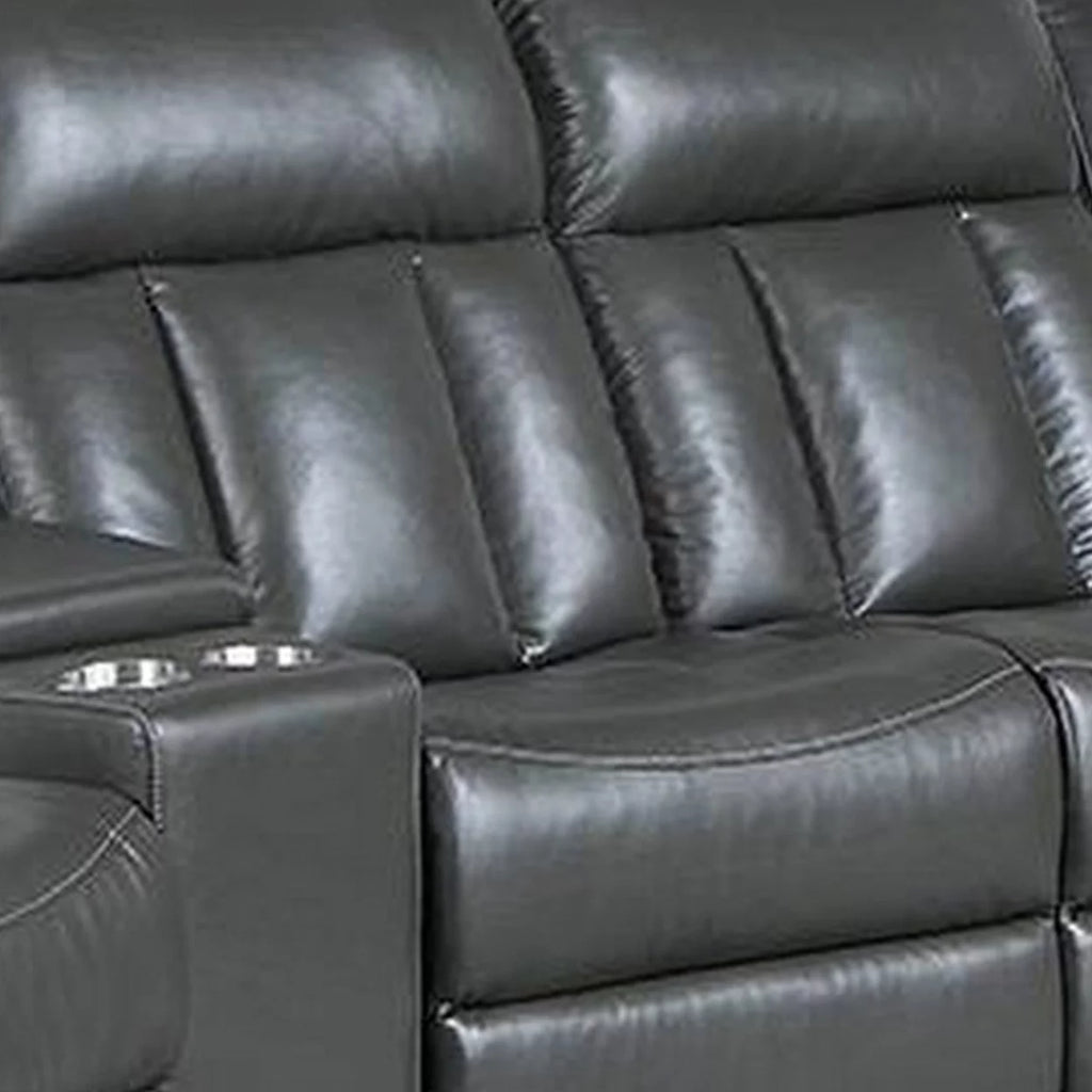5 Piece Power Recliner Sectional Sofa Set Gray Faux Leather Q9119