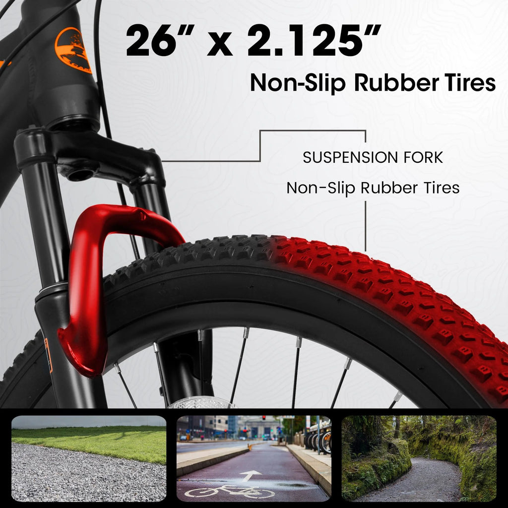 24 inch Mountain Bike with 21 Speed Drive, Dual Disc Brake, Front Suspension X814971