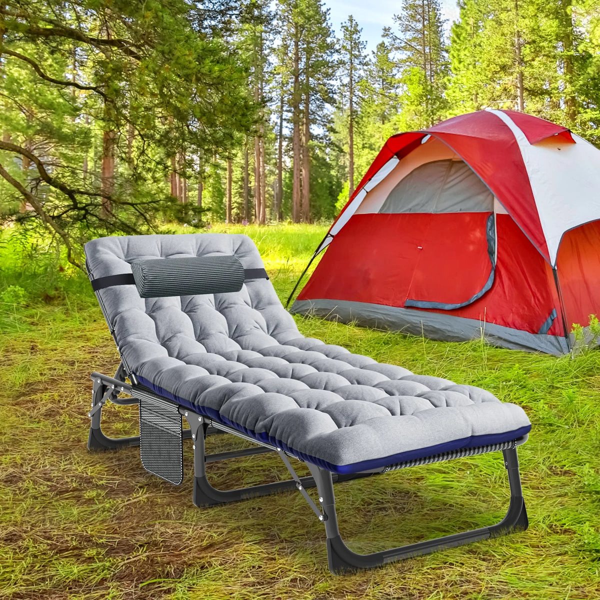 Folding Camping Cot with Mattress and Pillow D316