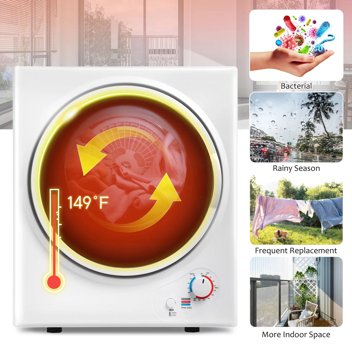 850W Portable Front Load Electric Clothes Dryer with 5 Drying Modes Y5778