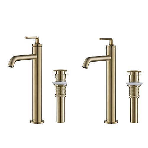 Single Handle Vessel Sink Bathroom Faucet with Pop-Up Drain in Brushed Gold Y20936