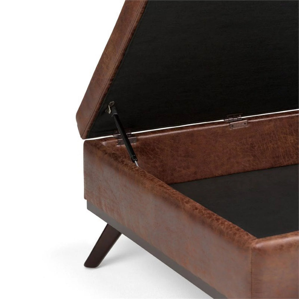 Faux Air Leather Square Coffee Table Ottoman in Saddle Brown U520