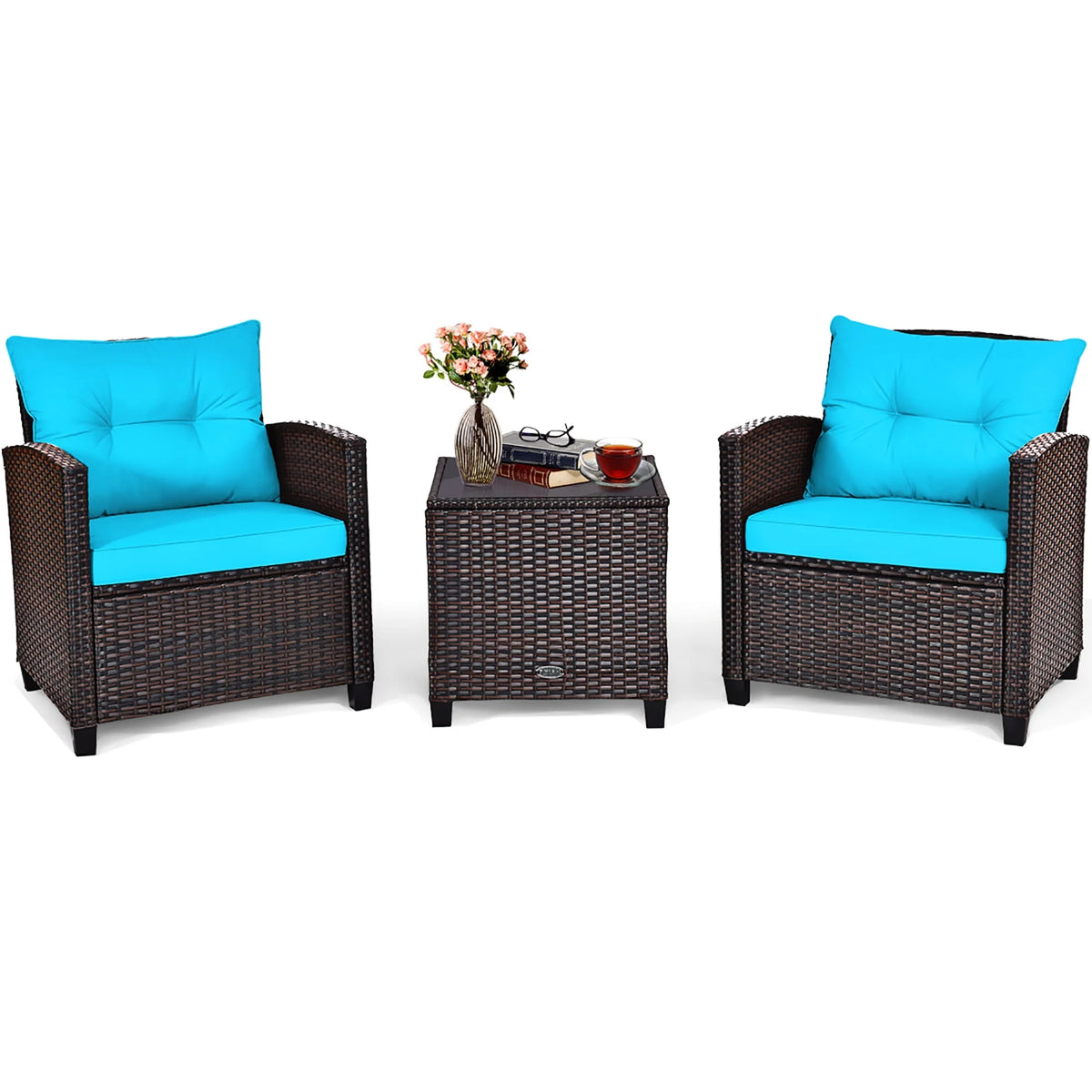 3 Pc Black Patio Rattan Furniture Set I234