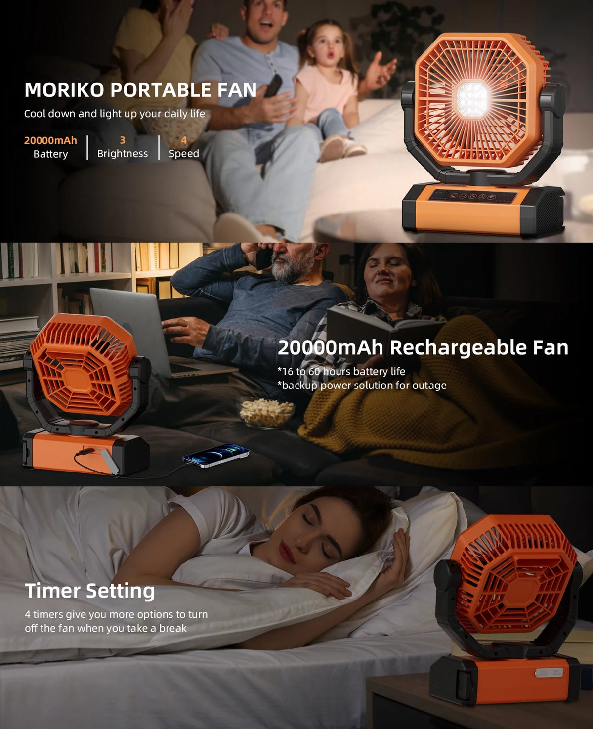 Portable Rechargeable Table Fan with LED Lantern X6456