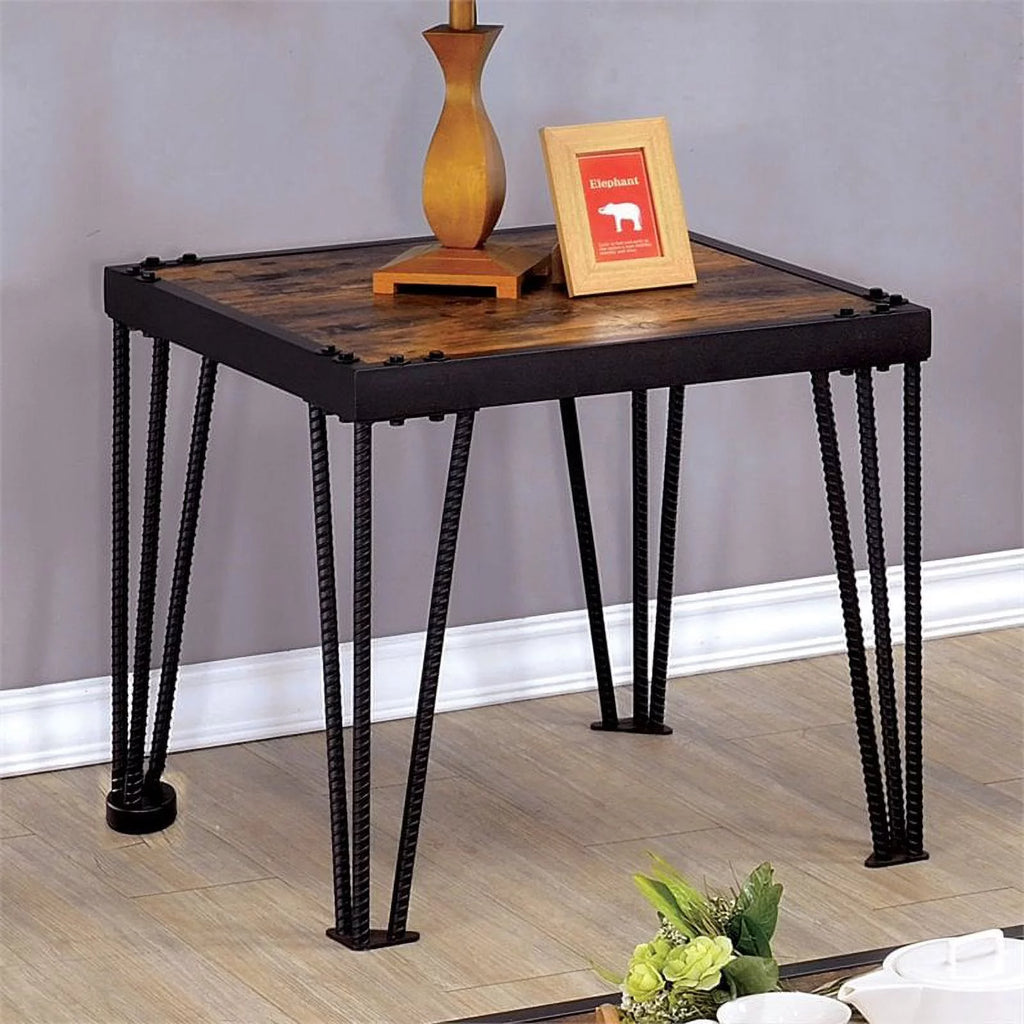 Black Industrial Metal Square End Table H550420