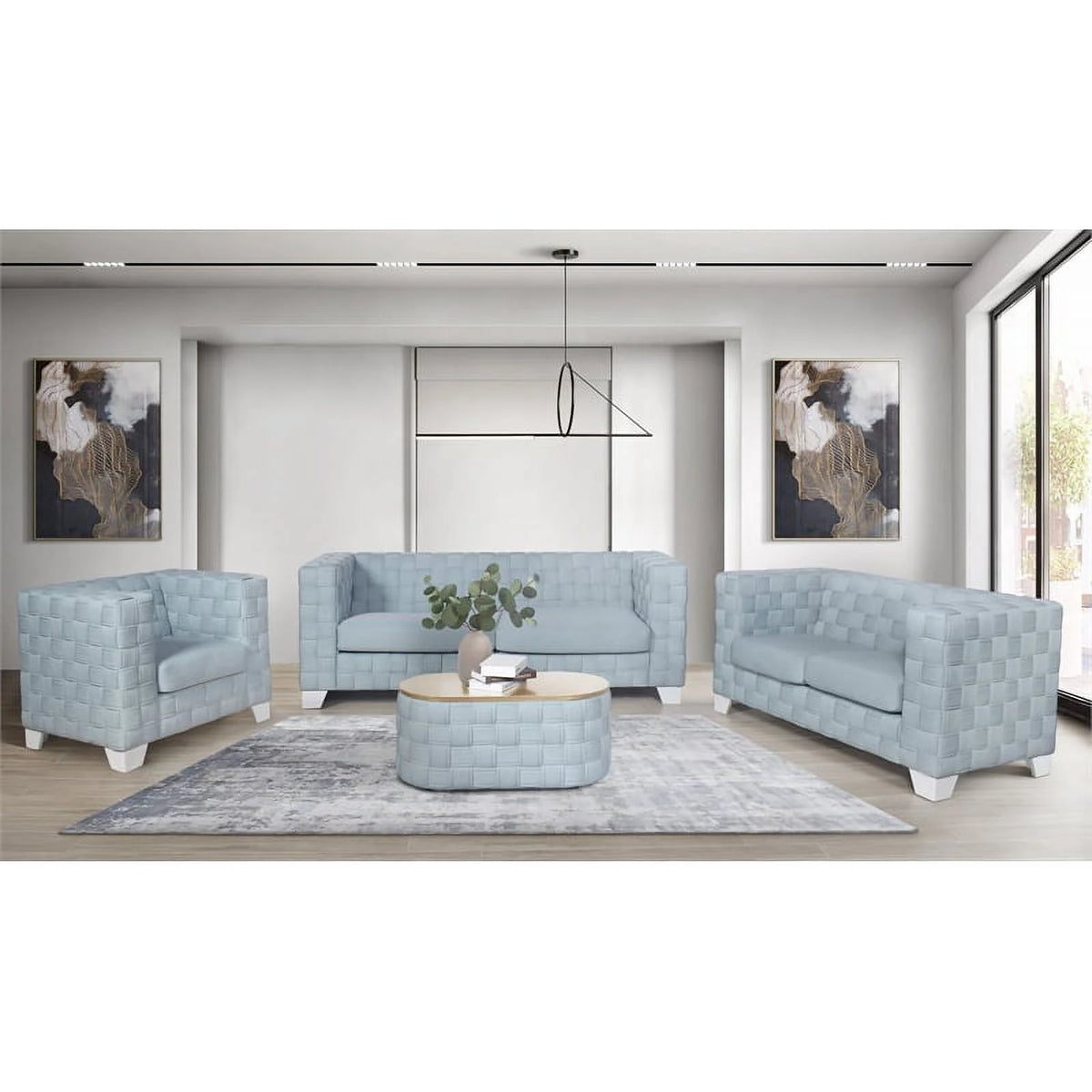 Light Teal Chenille Coffee Table J243