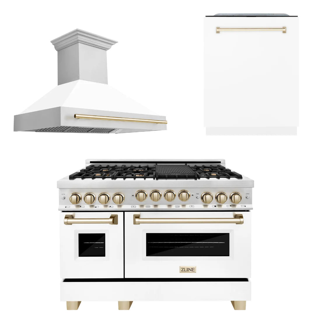 48 In. Gas Range, Range Hood, Dishwasher in White Matte S4794