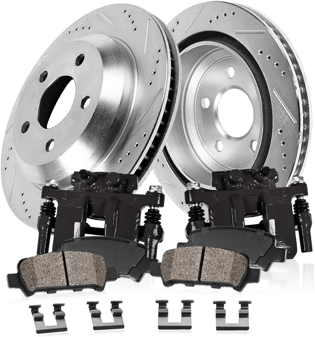 Powder Coated Black Calipers Drilled Slotted Rotors Ceramic Brake Pads I239
