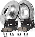 Powder Coated Black Calipers Drilled Slotted Rotors Ceramic Brake Pads I239