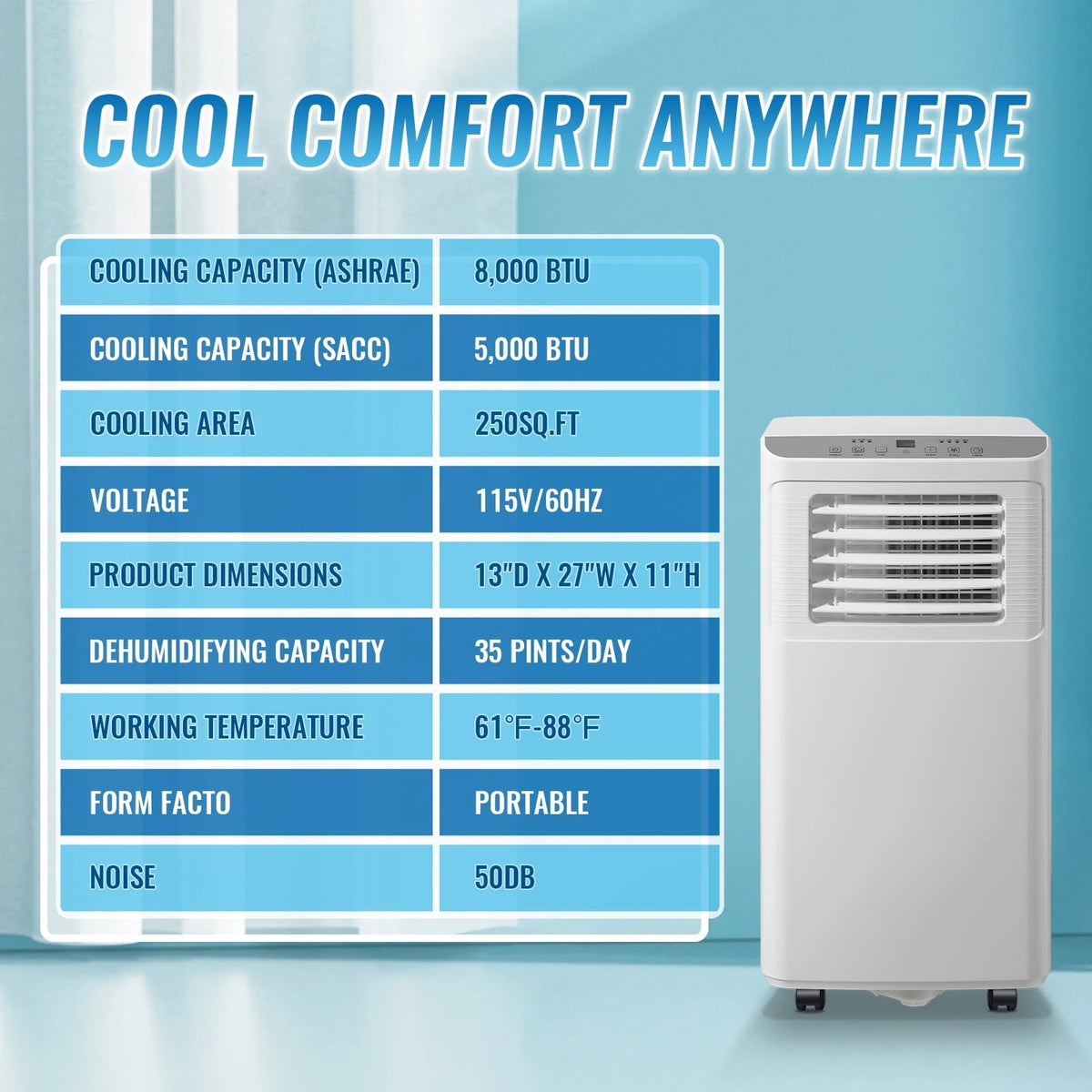 8000 BTU Portable Air Conditioner with Remote Control, White Z3824