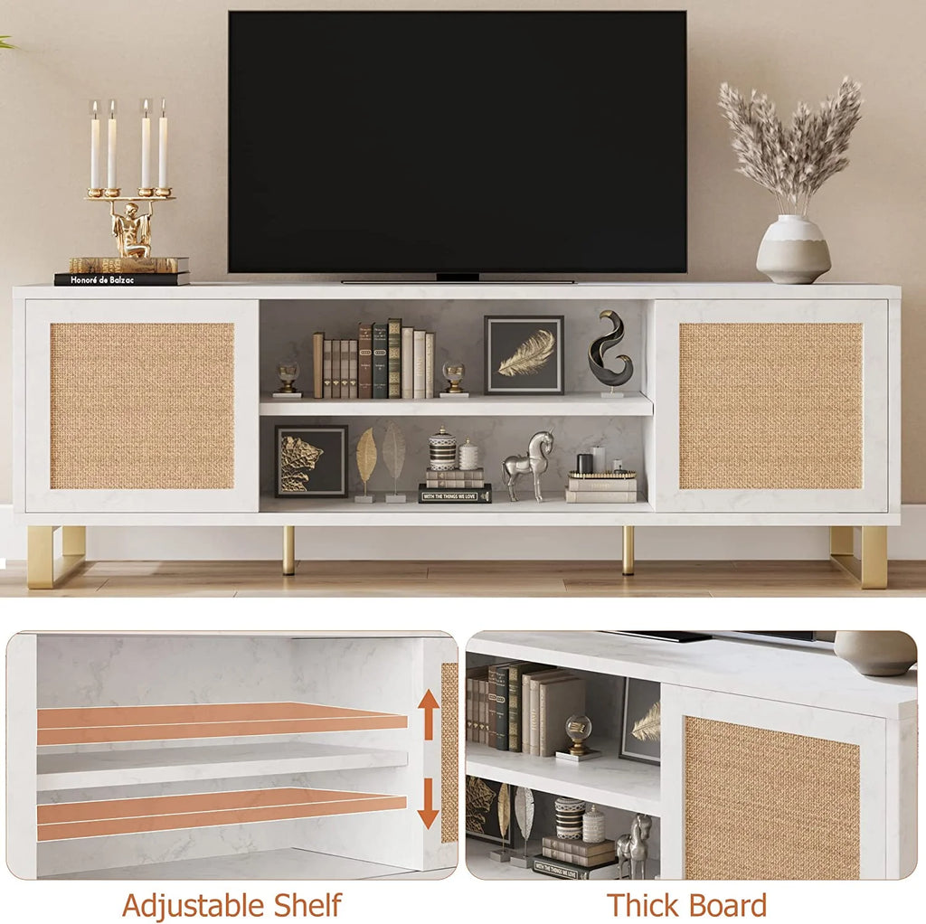 White TV Stand with Doors and Shelves T927