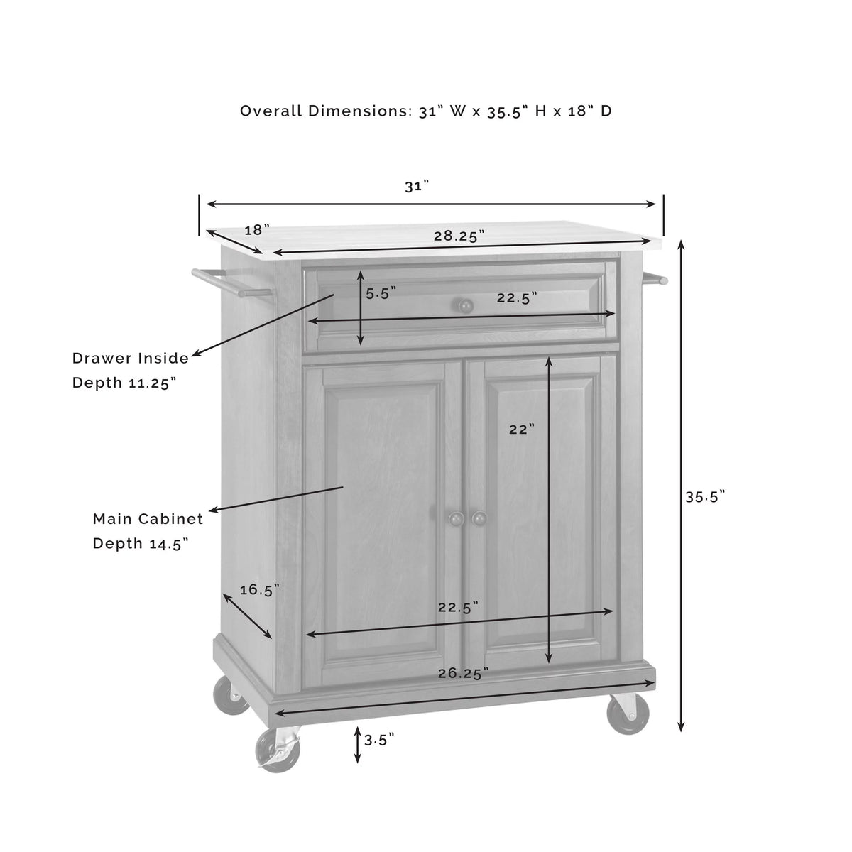 Wood Kitchen Cart with Granite Top F19264