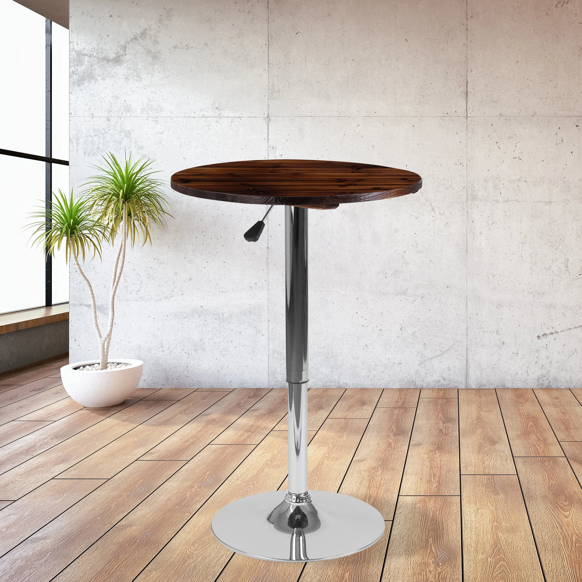 Round Adjustable Height Rustic Pine Wood Table S431