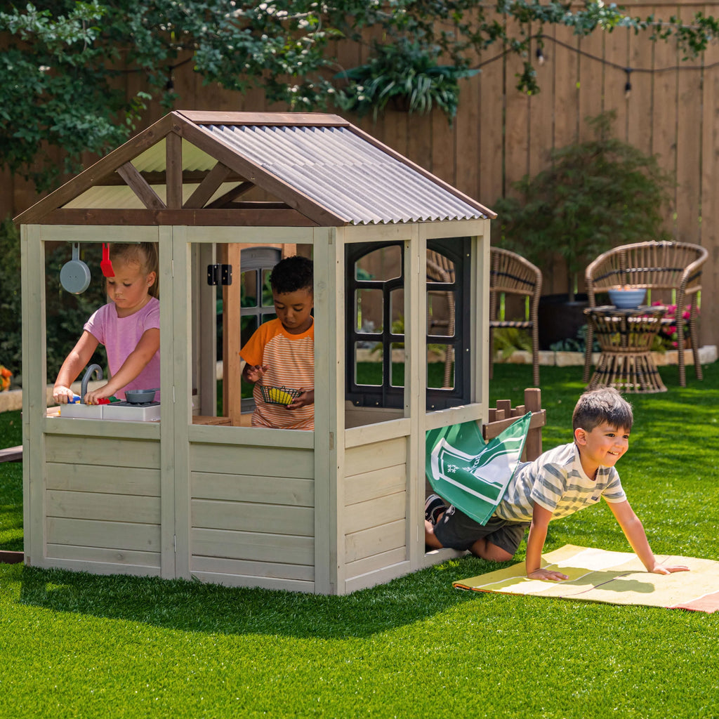 Wooden Outdoor Playhouse with Doorbell and 13 Pieces D42271
