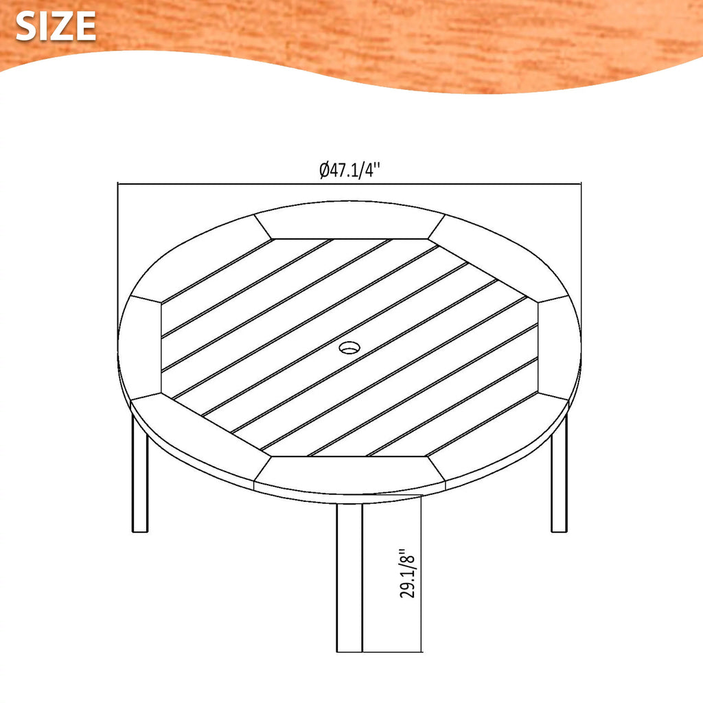 5-Piece Round Eucalyptus Wood Patio Dining Set S795305