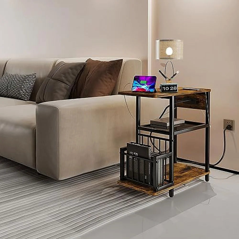 Brown Set of 2 Side Tables with USB Ports and Outlets X3835