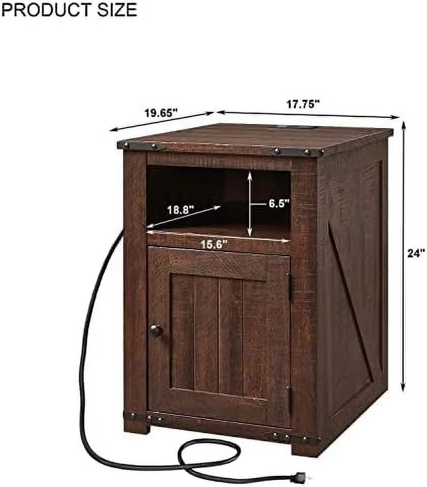 20" Farmhouse Wood End Table with Charging Station Q9462