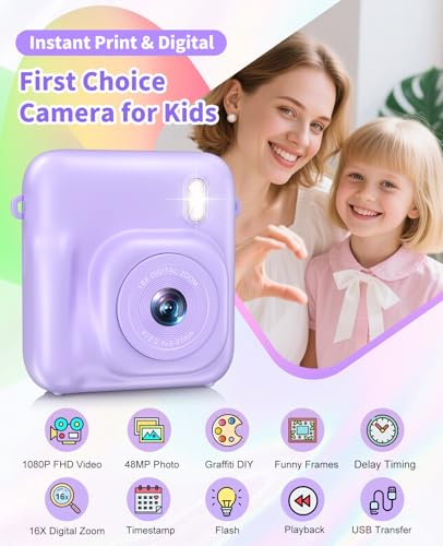 Instant Print Kids Camera 48MP 1080P with 32GB Card P43379