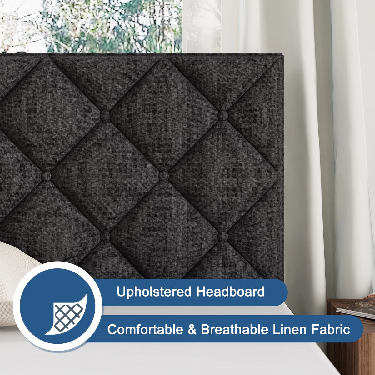 Queen Size Platform Bed with Wingback Headboard Y421